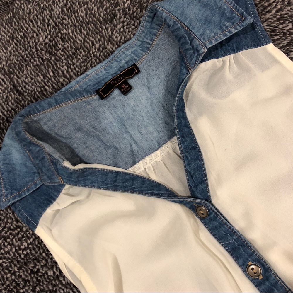 White Button Up with Denim Detailing